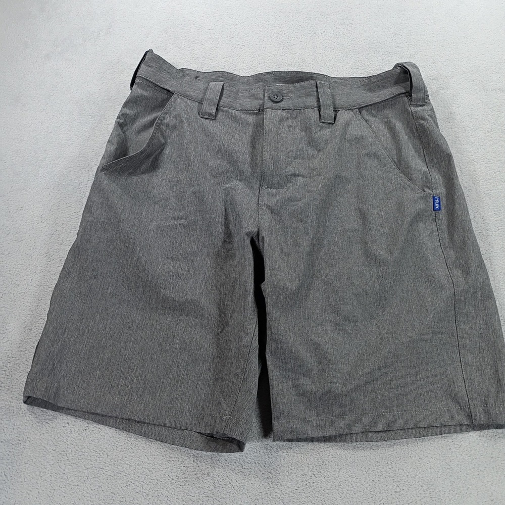Huk Mens Performance Fishing Shorts Grey Medium Quick Dry 9 Inch Inseam